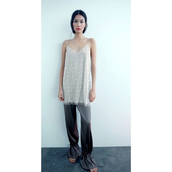 Zara Short Sequin Dress Silver - Picture 10 of 14